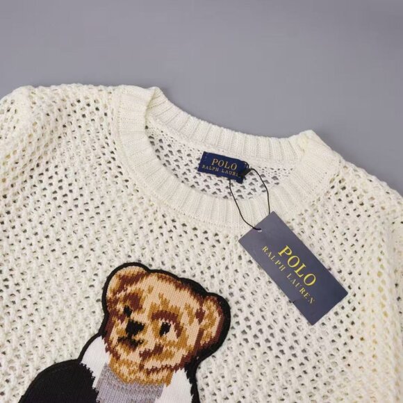 Polo by Ralph White openwork wool sweater with boxing bear pattern - Picture 4 of 10